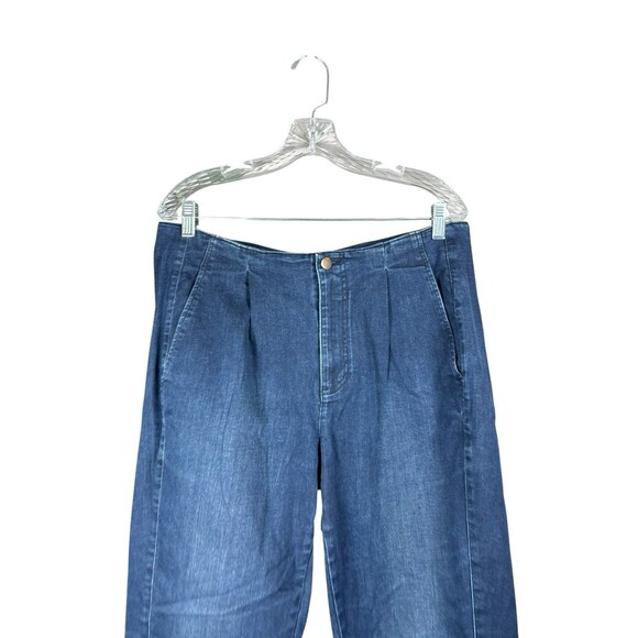 Eileen Fisher Women’s Lantern Pleated Denim Jeans | Blue Wide Leg Barrel Size 14 - Picture 3 of 10